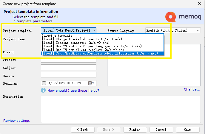 Selecting the Tokr template from the drop-down