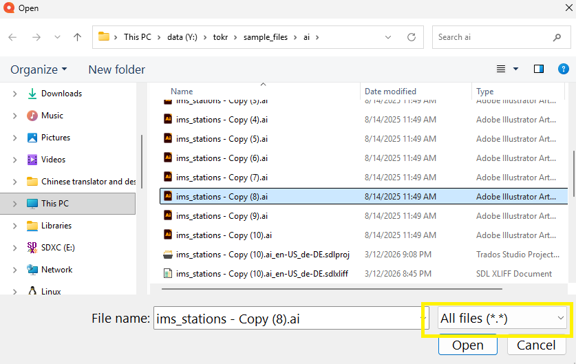 Right-click Import in the Translations pane