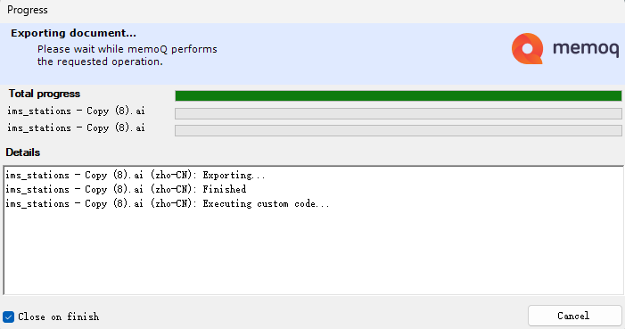 Export progress indicator