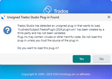 Unsigned Trados Studio Plug-in Found Warning